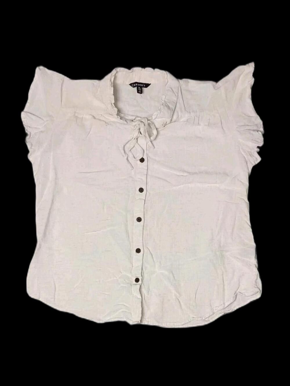 Cassee's Short Sleeve Blouse Womens Size XL Ivory Color Linen Blend Ruffled...